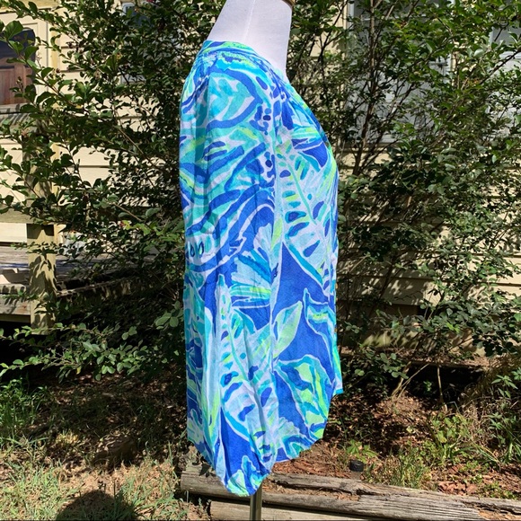 SMALL Lilly Pulitzer Blue Beckon Palm Passage Tropical Elsa Button Down Top XXS - Picture 10 of 13